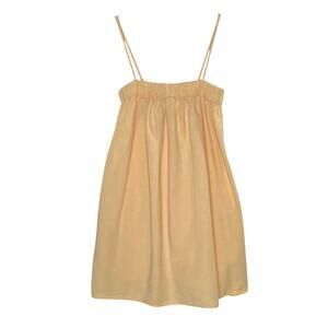 Zara XS Womens Linen Blend Mini Dress Pleated Tangerine Blogger Fav *flaw